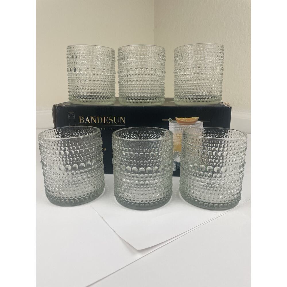 Final Sale! Hobnail Glass Tumblers Set of 6 12oz Clear Vintage Style